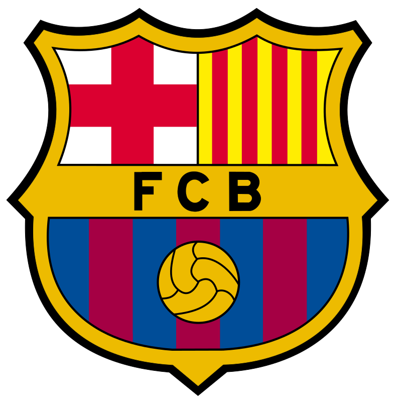 В центре щита на золотой разделительной полосе находятся буквы «FCB», что значит Futbol Club Barcelona. Гранатовый и синий – это клубные цвета «Барсы», мяч – главный символ футбола.